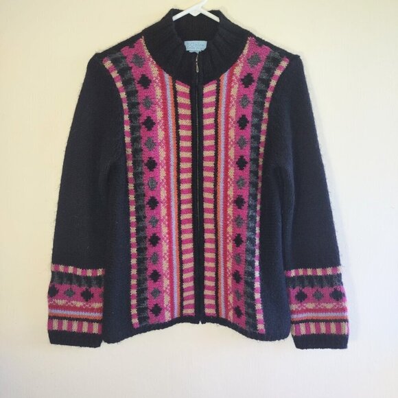 Vintage Sigrid Olsen Boho Mohair & Wool Cardigan Full Zip Black Sz Small - Picture 3 of 9